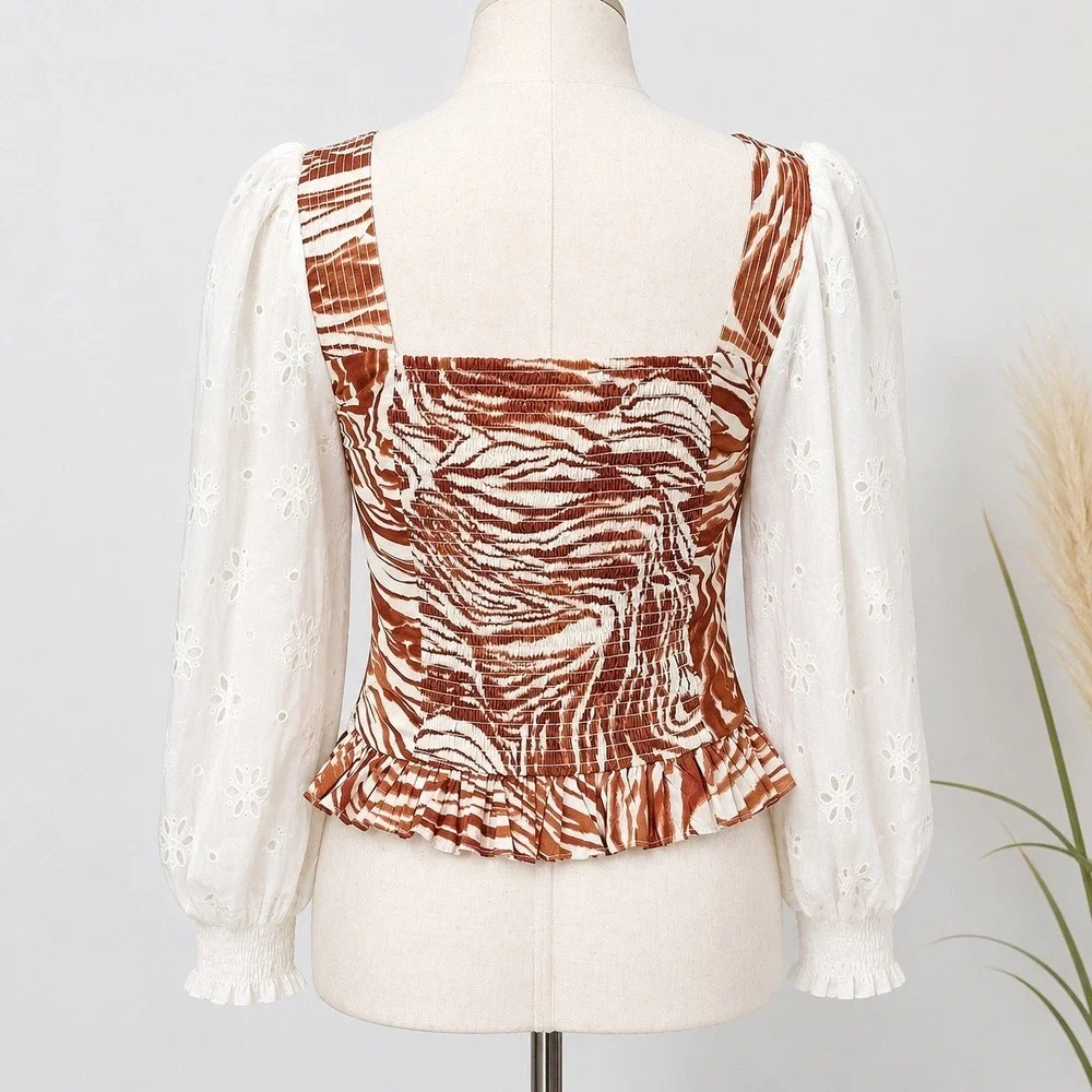 Anthropologie NEW Love the Label Chaka Smocked Eyelet Puff Sleeve Top SZ Medium